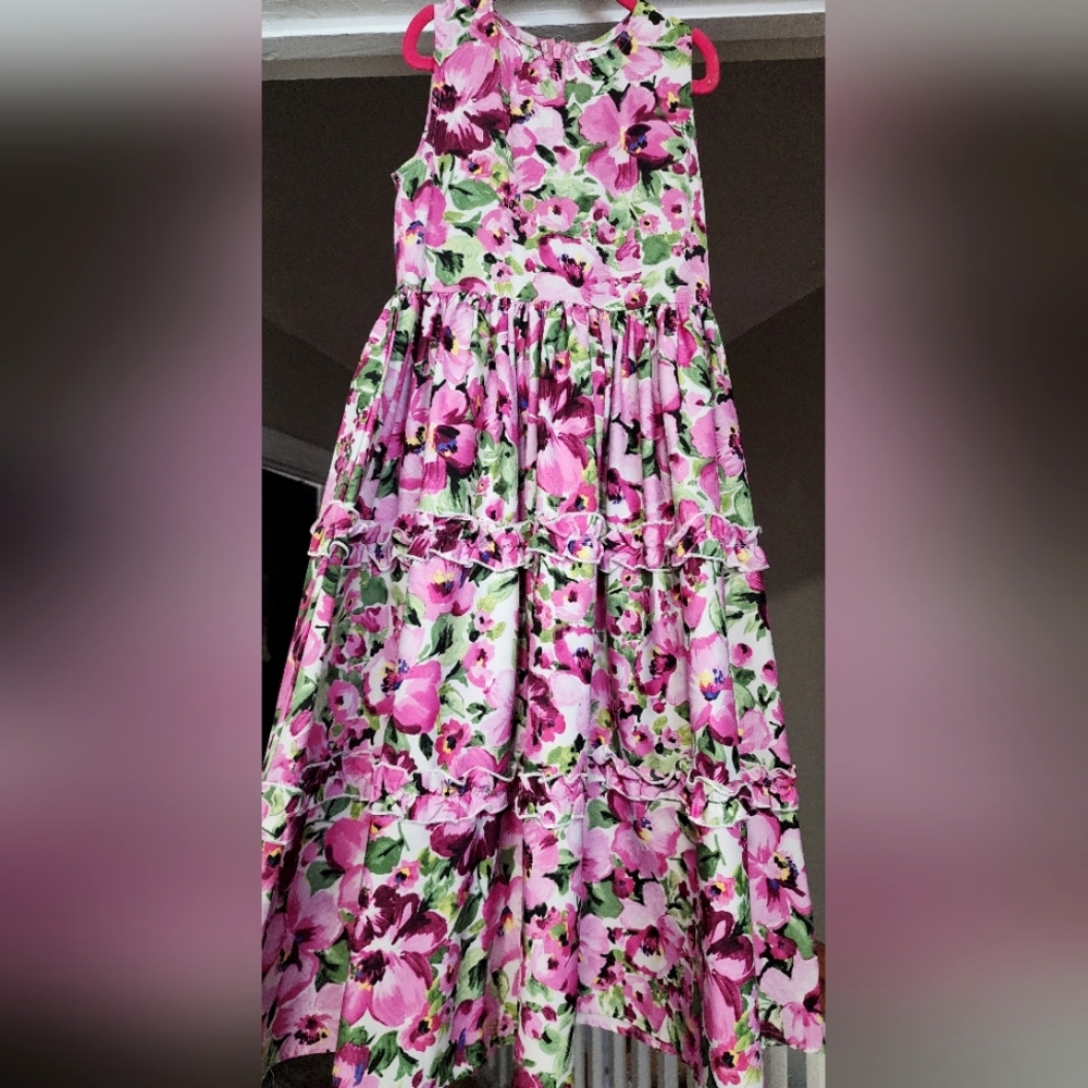 Floral Pink and Green Kids Dress